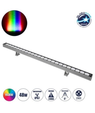 GLOBOSTAR® WASHERJAVIA 90557 Μπάρα Φωτισμού Wall Washer LED 48W 4080lm 5° DC 24V Αδιάβροχο IP67 Πολύχρωμο RGBW Dimmable DMX512 - Bridgelux SMD Chip - Γκρι Ανθρακί - Μ100 x Π5.2 x Υ3.6cm - 3 Χρόνια Εγγύηση